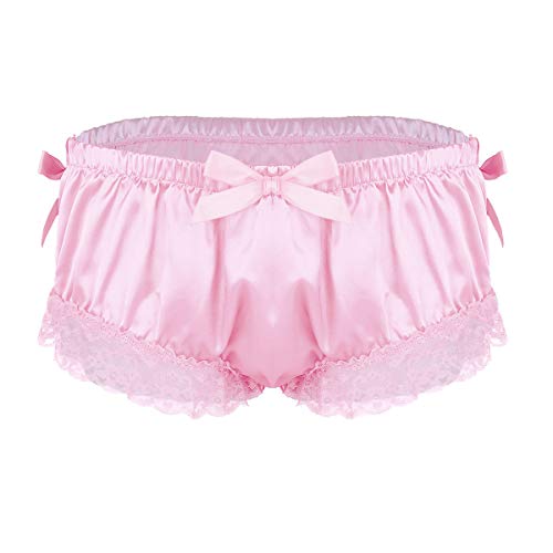 iiniim Herren Slips Bikini Briefs Männer Satin Sissy Panties Höschen Slips Dessous Unterwäsche Unterhose mit Rüschen A Rosa L von iiniim