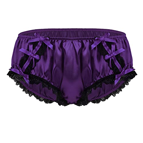 iiniim Herren Slips Satin Tanga Sissy Höschen Männer Bikini Briefs Dessous Erotik Unterwäsche Unterhose M-XL Dunkel Lila L von iiniim