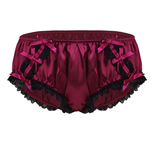 iiniim Herren Slips Satin Tanga Sissy Höschen Männer Bikini Briefs Dessous Erotik Unterwäsche Unterhose M-XL Weinrot L von iiniim