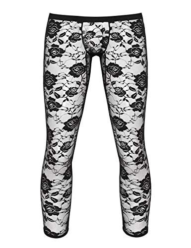 iiniim Herren Strumpfhose Spitze Pantyhose Slim Fit Tight Pants Dessous Lange Unterhose Unterwäsche Schwarz XL von iiniim