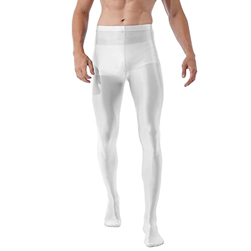 iiniim Herren Strumpfhosen Glossy Glänzende Nylon Hose Leggings Tight Pants Lange Unterhose Pantyhose Strümpfe Socken M-XXL A Weiß L von iiniim