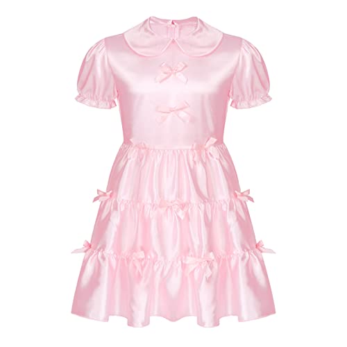 iiniim Herren Unterwäsche Nachthemd Satin Sissy Nachtkleid Schlafanzug Reizwäsche Nachtwäsche M-XXL A Rosa A XXL von iiniim