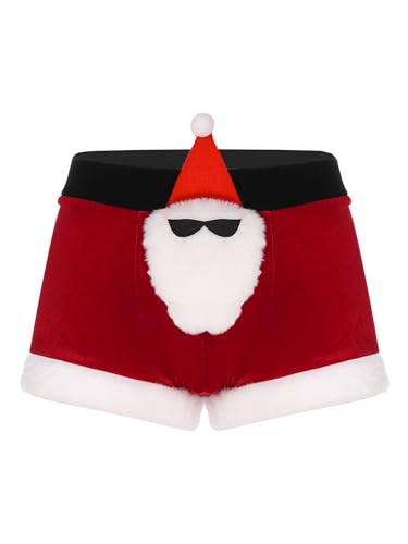 iiniim Herren Weihnachten Unterwäsche Shorts Samt Boxershorts Trunks Bikini Briefs Nikolaus Weihnachtsmann Kostüm Lustige Unterhose A Rot XXL von iiniim