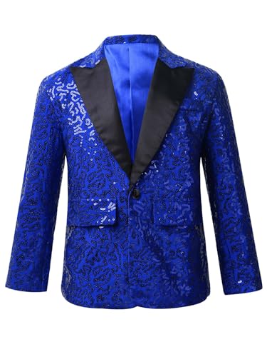 iiniim Jungen Blazer Pailletten Jacke Gentleman Smoking Anzug Sakko Kinder Anzugmantel Anlass Kleidung Für Hochzeit Geburtstag Party Festzug A Blau 158-164 von iiniim