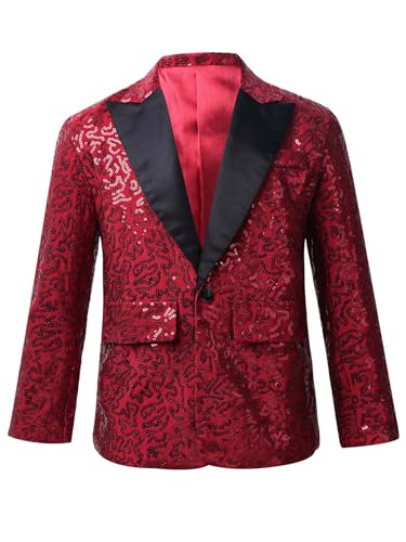 iiniim Jungen Blazer Pailletten Jacke Gentleman Smoking Anzug Sakko Kinder Anzugmantel Anlass Kleidung Für Hochzeit Geburtstag Party Festzug A Weinrot 122-128 von iiniim