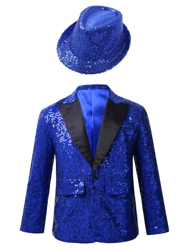 iiniim Jungen Blazer Pailletten Jacke Gentleman Smoking Anzug Sakko Kinder Anzugmantel Anlass Kleidung Für Hochzeit Geburtstag Party Festzug B Blau 134-140 von iiniim