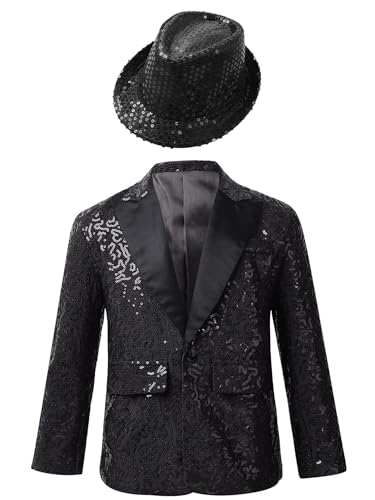 iiniim Jungen Blazer Pailletten Jacke Gentleman Smoking Anzug Sakko Kinder Anzugmantel Anlass Kleidung Für Hochzeit Geburtstag Party Festzug B Schwarz 170-176 von iiniim
