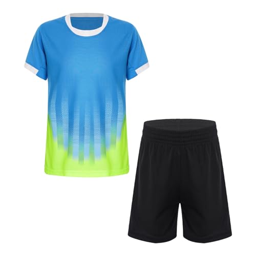 iiniim Jungen Fußball Trikot Set Sport Kurzarm T-Shirt + Shorts Kinder Sport Kleidung Set Trainingsanzug Jogging Fußball Basketball Kleidung Ax Himmelblau 146-152 von iiniim