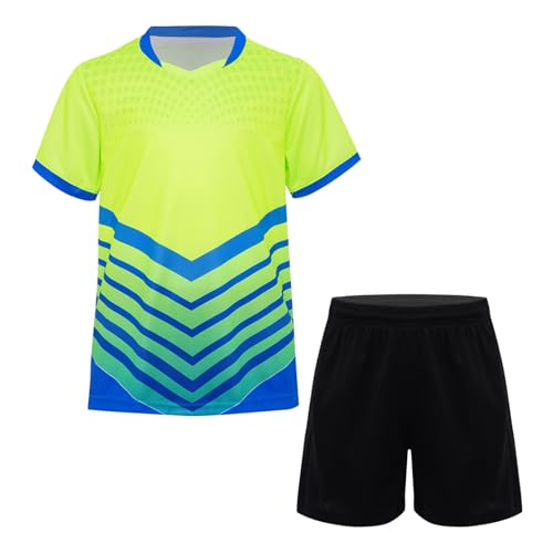 iiniim Jungen Fußball Trikot Set Sport Kurzarm T-Shirt + Shorts Kinder Sport Kleidung Set Trainingsanzug Jogging Fußball Basketball Kleidung Bx Leuchtendes Grün 134-140 von iiniim