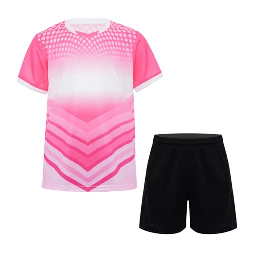 iiniim Jungen Fußball Trikot Set Sport Kurzarm T-Shirt + Shorts Kinder Sport Kleidung Set Trainingsanzug Jogging Fußball Basketball Kleidung Bx Rosa 122-128 von iiniim