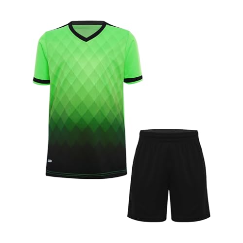 iiniim Jungen Fußball Trikot Set Sport Kurzarm T-Shirt + Shorts Kinder Sport Kleidung Set Trainingsanzug Jogging Fußball Basketball Kleidung C Leuchtendes Grün 146-152 von iiniim