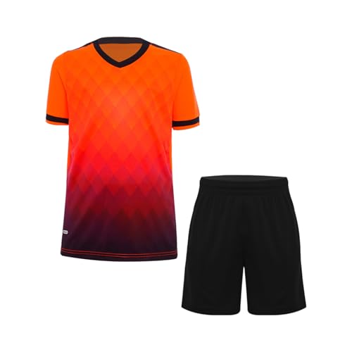 iiniim Jungen Fußball Trikot Set Sport Kurzarm T-Shirt + Shorts Kinder Sport Kleidung Set Trainingsanzug Jogging Fußball Basketball Kleidung C Orange 146-152 von iiniim