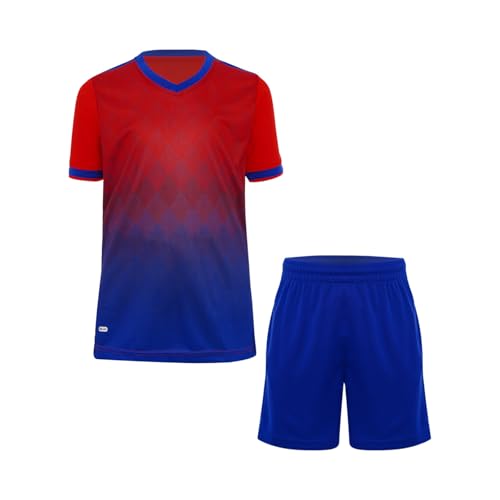 iiniim Jungen Fußball Trikot Set Sport Kurzarm T-Shirt + Shorts Kinder Sport Kleidung Set Trainingsanzug Jogging Fußball Basketball Kleidung C Rot 146-152 von iiniim