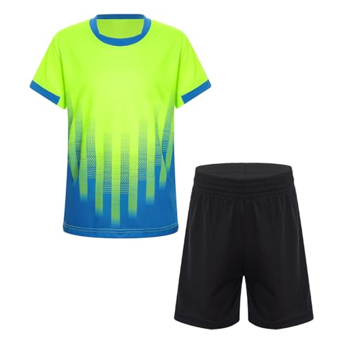 iiniim Jungen Fußball Trikot Set Sport Kurzarm T-Shirt + Shorts Kinder Sport Kleidung Set Trainingsanzug Jogging Fußball Basketball Kleidung Ax Leuchtendes Grün 158-164 von iiniim
