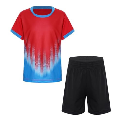 iiniim Jungen Fußball Trikot Set Sport Kurzarm T-Shirt + Shorts Kinder Sport Kleidung Set Trainingsanzug Jogging Fußball Basketball Kleidung Ax Rot 146-152 von iiniim