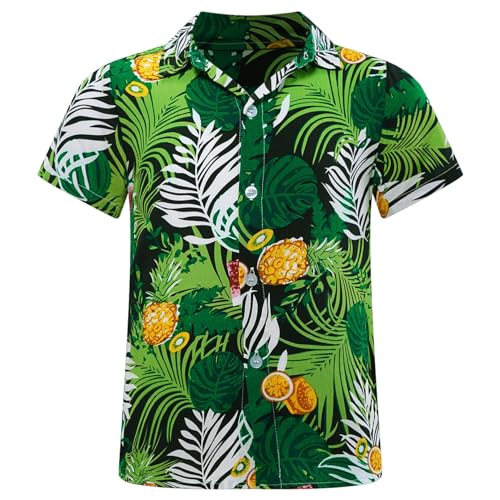 iiniim Jungen Hawaii Hemd Kurzarm T-Shirt Sommer Freizeithemd Tropische Hemden Kinder Aloha Hemd Tops Sommer Urlaub Strandkleidung A Dunkel Grün 146-152 von iiniim