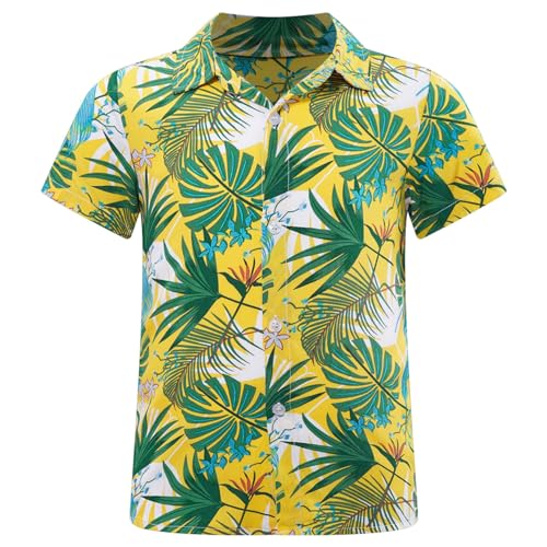 iiniim Jungen Hawaii Hemd Kurzarm T-Shirt Sommer Freizeithemd Tropische Hemden Kinder Aloha Hemd Tops Sommer Urlaub Strandkleidung A Gelb Grün 134-140 von iiniim