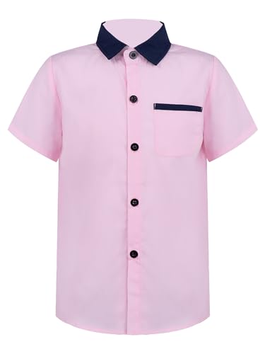 iiniim Jungen Hemd Tops Kurzarm T-Shirt Unterhemd Einfarbig/Streifen Freizeithemd Sommershirt Oberteile B Rosa 122-128 von iiniim