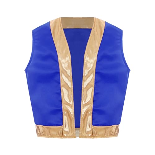 iiniim Kinder Jungen Arabischer Prinz Weste Festliche Mittelalter Jacke Gilet Gothic Steampunk Weste Halloween Karneval Fasching Party Outfits Royal Blau 134-140 von iiniim