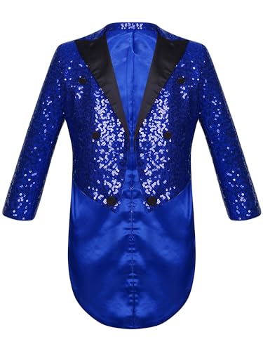 iiniim Kinder Jungen Pailletten Jacke Glitzer Frack Jacke Festlich Hochzeit Anzugjacke Blazer Mantel Jazz Disco Street Dance Outfits Blau 134-140 von iiniim