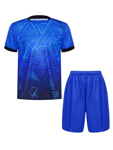iiniim Kinder Jungen Sport Set 2tlg. Schnelltrockend T-Shirt + Shorts Sportanzug Trainingsanzug für Jogging Fußball Basketball Kleidung Aa Blau Royal Blau 122-128 von iiniim