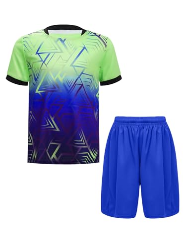 iiniim Kinder Jungen Sport Set 2tlg. Schnelltrockend T-Shirt + Shorts Sportanzug Trainingsanzug für Jogging Fußball Basketball Kleidung Aa Leuchtendes Grün 134-140 von iiniim