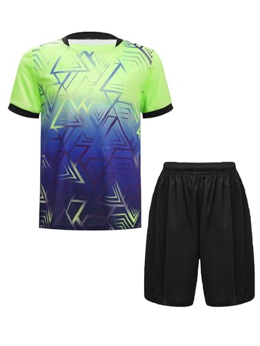 iiniim Kinder Jungen Sport Set 2tlg. Schnelltrockend T-Shirt + Shorts Sportanzug Trainingsanzug für Jogging Fußball Basketball Kleidung A Fluorescent Grün 146-152 von iiniim