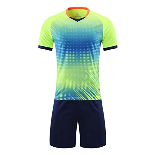 iiniim Kinder Jungen Sport Set Fußball Trikot 2tlg. Schnelltrockend T-Shirt + Shorts Sportanzug für Jogging Basketball Fussball Trainingsanzug B Fluorescent Grün 134-140 von iiniim