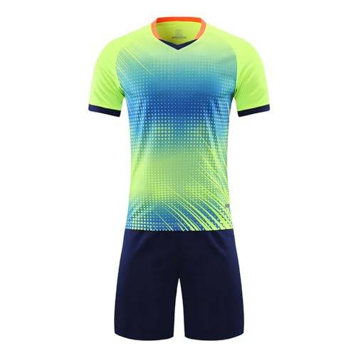 iiniim Kinder Jungen Sport Set Fußball Trikot 2tlg. Schnelltrockend T-Shirt + Shorts Sportanzug für Jogging Basketball Fussball Trainingsanzug B Fluorescent Grün 146-152 von iiniim