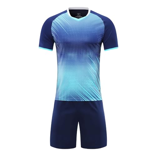 iiniim Kinder Jungen Sport Set 2tlg. Schnelltrockend T-Shirt + Shorts Sportanzug Trainingsanzug für Jogging Fussball Basketball Kleidung G Marine Blau 122-128 von iiniim