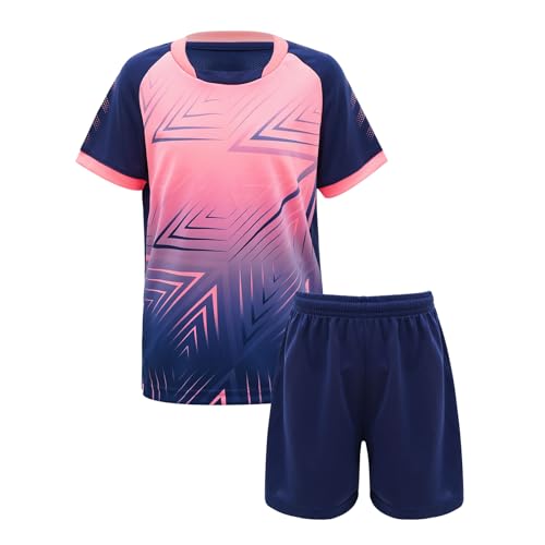 iiniim Kinder Jungen Sport Set 2tlg. Schnelltrockend T-Shirt + Shorts Sportanzug Trainingsanzug für Jogging Fussball Basketball Kleidung A Marine Blau A 122-128 von iiniim