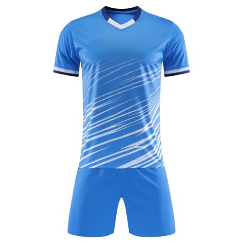 iiniim Kinder Jungen Sport Set 2tlg. Schnelltrockend T-Shirt + Shorts Sportanzug Trainingsanzug für Jogging Fussball Basketball Kleidung J Blau 104-110 von iiniim