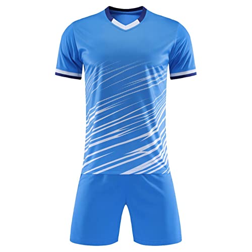 iiniim Kinder Jungen Sport Set 2tlg. Schnelltrockend T-Shirt + Shorts Sportanzug Trainingsanzug für Jogging Fussball Basketball Kleidung J Blau 128-134 von iiniim