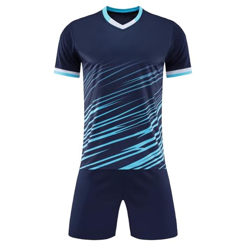 iiniim Kinder Jungen Fußball Trainingsanzug Sportanzug Schnelltrockend T-Shirt + Shorts Sport Set für Jogging Fussball Trikot Basketball Kleidung A Marine Blau 116-122 von iiniim