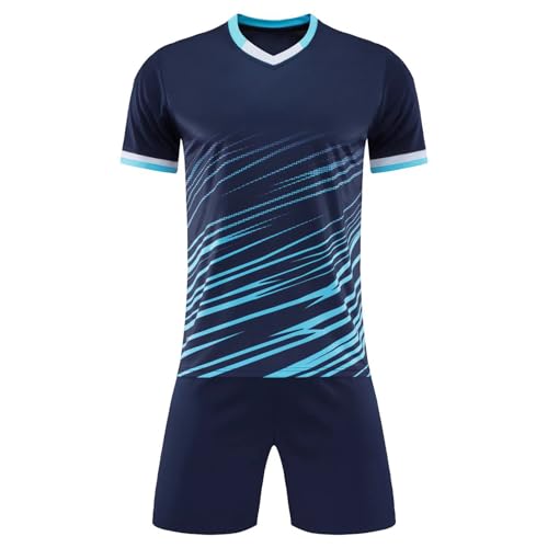 iiniim Kinder Jungen Sport Set 2tlg. Schnelltrockend T-Shirt + Shorts Sportanzug Trainingsanzug für Jogging Fussball Basketball Kleidung J Marine Blau A 140-146 von iiniim