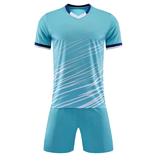 iiniim Kinder Jungen Sport Set 2tlg. Schnelltrockend T-Shirt + Shorts Sportanzug Trainingsanzug für Jogging Fussball Basketball Kleidung J Türkis 128-134 von iiniim