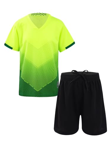 iiniim Kinder Jungen Sportanzug Trainingsanzug 2tlg.Schnelltrockend T-Shirt + Shorts Sport Set Jogginganzug Fußball Trikot Basketball Kleidung A Fluorescent Grün 146-152 von iiniim