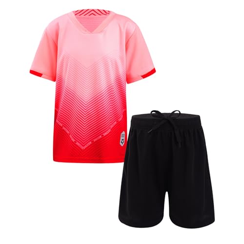 iiniim Kinder Jungen Sport Set 2tlg. Schnelltrockend T-Shirt + Shorts Sportanzug Trainingsanzug für Jogging Fussball Basketball Kleidung K Rosa 110-116 von iiniim