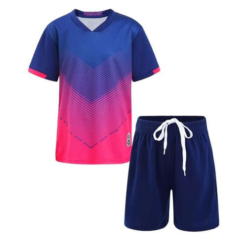 iiniim Kinder Jungen Sport Set 2tlg. Schnelltrockend T-Shirt + Shorts Sportanzug Trainingsanzug für Jogging Fussball Basketball Kleidung K Royal Blau 134-140 von iiniim