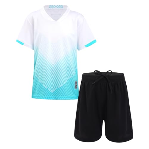 iiniim Kinder Jungen Sport Set 2tlg. Schnelltrockend T-Shirt + Shorts Sportanzug Trainingsanzug für Jogging Fussball Basketball Kleidung K Weiß 110-116 von iiniim