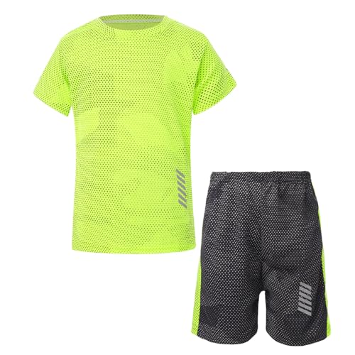 iiniim Kinder Sport Kleidung Set Jungen Fußball Trainingsanzug Kurzarm T-Shirt + Shorts Sportanzug Fußball Trikot Basketball Kleidung L Fluorescent Grün 110-116 von iiniim