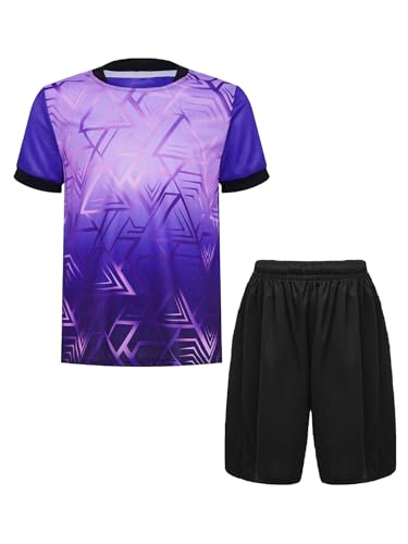 iiniim Kinder Jungen Sport Set 2tlg. Schnelltrockend T-Shirt + Shorts Sportanzug Trainingsanzug für Jogging Fußball Basketball Kleidung A Lila 146-152 von iiniim