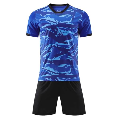 iiniim Kinder Jungen Sport Set 2tlg. Schnelltrockend T-Shirt + Shorts Sportanzug Trainingsanzug für Jogging Fussball Basketball Kleidung M Blau A 122-128 von iiniim