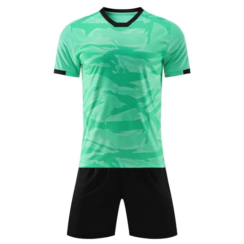 iiniim Kinder Jungen Sport Set 2tlg. Schnelltrockend T-Shirt + Shorts Sportanzug Trainingsanzug für Jogging Fussball Basketball Kleidung M Grün A 122-128 von iiniim