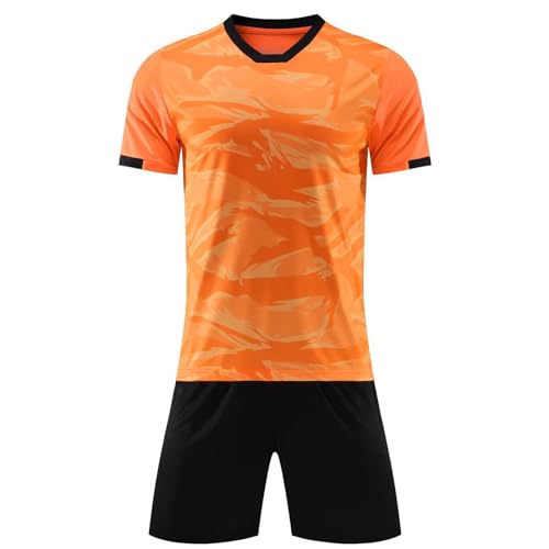 iiniim Kinder Jungen Sport Set 2tlg. Schnelltrockend T-Shirt + Shorts Sportanzug Trainingsanzug für Jogging Fussball Basketball Kleidung M Orange A 146-152 von iiniim