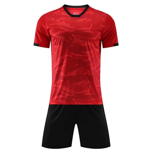 iiniim Kinder Jungen Sport Set 2tlg. Schnelltrockend T-Shirt + Shorts Sportanzug Trainingsanzug für Jogging Fussball Basketball Kleidung M Rot A 134-140 von iiniim