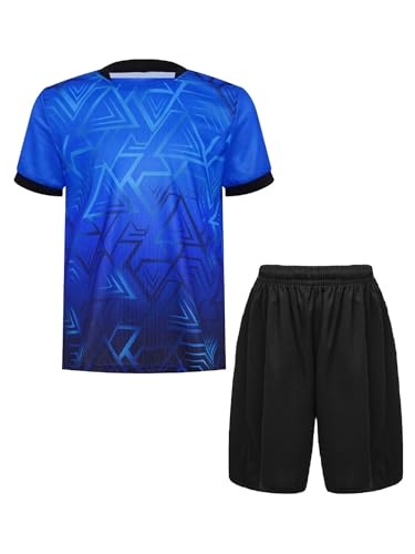 iiniim Kinder Jungen Sport Set 2tlg. Schnelltrockend T-Shirt + Shorts Sportanzug Trainingsanzug für Jogging Fußball Basketball Kleidung A Marine Blau 170-176 von iiniim