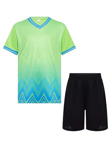 iiniim Kinder Jungen Sport Set 2tlg. Schnelltrockend T-Shirt + Shorts Sportanzug Trainingsanzug für Jogging Fußball Basketball Kleidung O Grün 134-140 von iiniim
