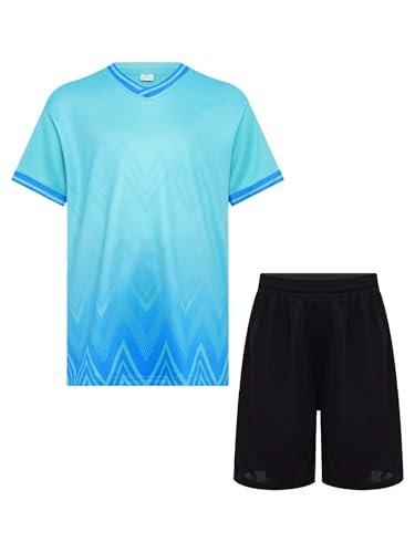 iiniim Kinder Jungen Sport Set 2tlg. Schnelltrockend T-Shirt + Shorts Sportanzug Trainingsanzug für Jogging Fußball Basketball Kleidung O Hellgrün 170-176 von iiniim