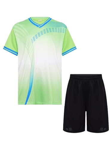 iiniim Kinder Jungen Sport Set 2tlg. Schnelltrockend T-Shirt + Shorts Sportanzug Trainingsanzug für Jogging Fußball Basketball Kleidung Q Grün Weiß 146-152 von iiniim